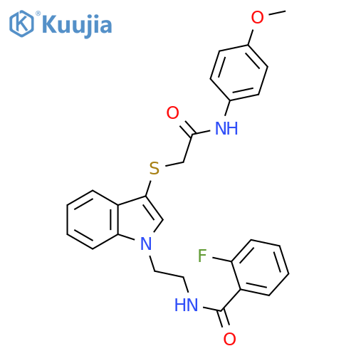 2-fluoro-N-{2-3-({(4-methoxyphenyl)carbamoylmethyl}sulfanyl)-1H-indol-1-ylethyl}benzamide structure
