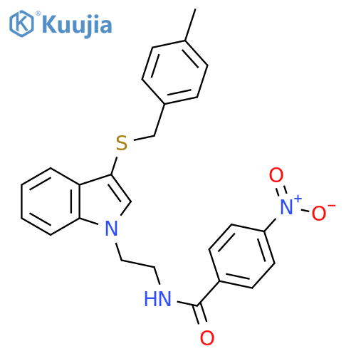 N-2-(3-{(4-methylphenyl)methylsulfanyl}-1H-indol-1-yl)ethyl-4-nitrobenzamide structure