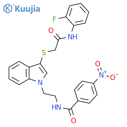 N-{2-3-({(2-fluorophenyl)carbamoylmethyl}sulfanyl)-1H-indol-1-ylethyl}-4-nitrobenzamide structure