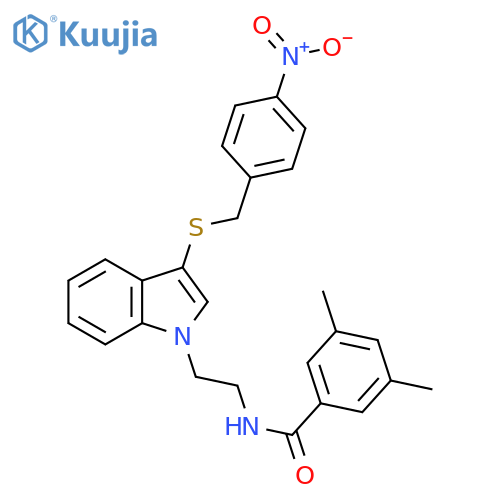 3,5-dimethyl-N-2-(3-{(4-nitrophenyl)methylsulfanyl}-1H-indol-1-yl)ethylbenzamide structure