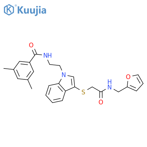 N-(2-{3-({(furan-2-yl)methylcarbamoyl}methyl)sulfanyl-1H-indol-1-yl}ethyl)-3,5-dimethylbenzamide structure