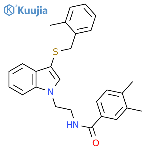 3,4-dimethyl-N-[2-(3-{[(2-methylphenyl)methyl]sulfanyl}-1H-indol-1-yl)ethyl]benzamide structure
