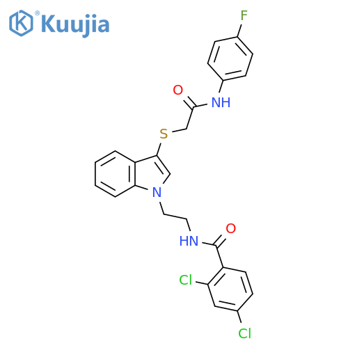 2,4-dichloro-N-{2-3-({(4-fluorophenyl)carbamoylmethyl}sulfanyl)-1H-indol-1-ylethyl}benzamide structure