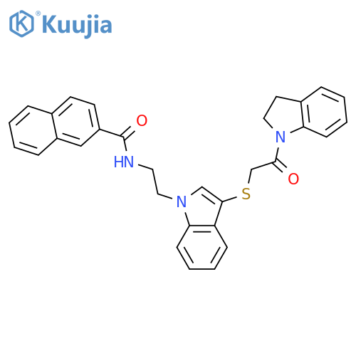 N-2-(3-{2-(2,3-dihydro-1H-indol-1-yl)-2-oxoethylsulfanyl}-1H-indol-1-yl)ethylnaphthalene-2-carboxamide structure