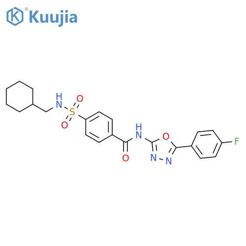 4-cyclohexyl(methyl)sulfamoyl-N-5-(4-fluorophenyl)-1,3,4-oxadiazol-2-ylbenzamide structure