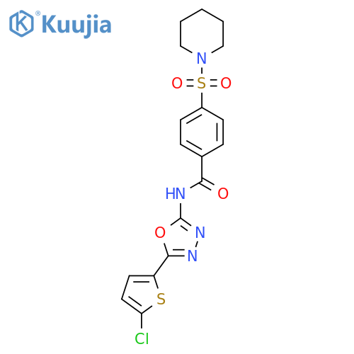 N-[5-(5-chlorothiophen-2-yl)-1,3,4-oxadiazol-2-yl]-4-(piperidine-1-sulfonyl)benzamide structure