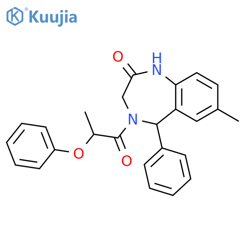 7-methyl-4-(2-phenoxypropanoyl)-5-phenyl-2,3,4,5-tetrahydro-1H-1,4-benzodiazepin-2-one structure