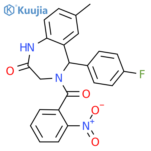 5-(4-fluorophenyl)-7-methyl-4-(2-nitrobenzoyl)-2,3,4,5-tetrahydro-1H-1,4-benzodiazepin-2-one structure