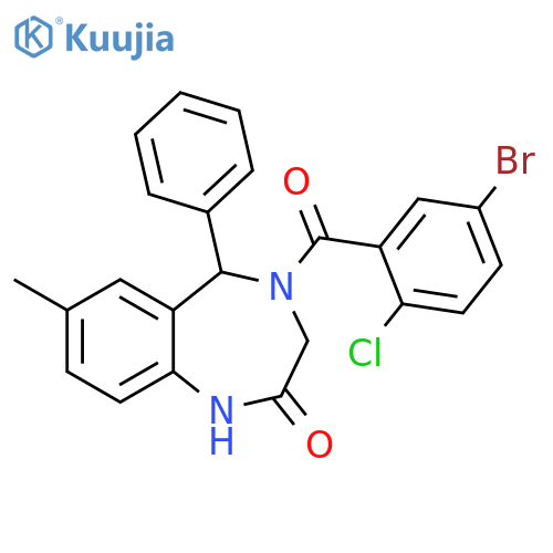 4-(5-bromo-2-chlorobenzoyl)-7-methyl-5-phenyl-2,3,4,5-tetrahydro-1H-1,4-benzodiazepin-2-one structure