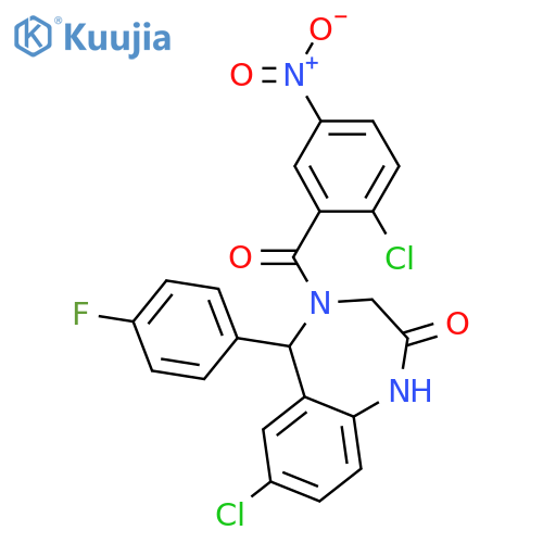 7-chloro-4-(2-chloro-5-nitrobenzoyl)-5-(4-fluorophenyl)-2,3,4,5-tetrahydro-1H-1,4-benzodiazepin-2-one structure