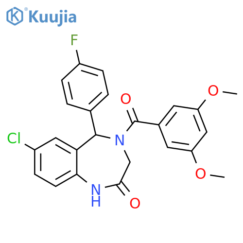 7-chloro-4-(3,5-dimethoxybenzoyl)-5-(4-fluorophenyl)-2,3,4,5-tetrahydro-1H-1,4-benzodiazepin-2-one structure