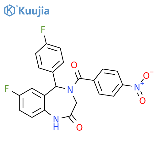7-fluoro-5-(4-fluorophenyl)-4-(4-nitrobenzoyl)-2,3,4,5-tetrahydro-1H-1,4-benzodiazepin-2-one structure