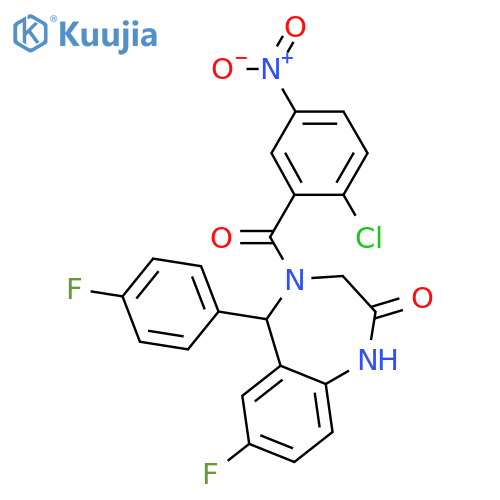 4-(2-chloro-5-nitrobenzoyl)-7-fluoro-5-(4-fluorophenyl)-2,3,4,5-tetrahydro-1H-1,4-benzodiazepin-2-one structure