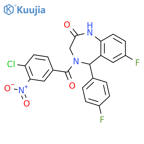 4-(4-chloro-3-nitrobenzoyl)-7-fluoro-5-(4-fluorophenyl)-2,3,4,5-tetrahydro-1H-1,4-benzodiazepin-2-one structure