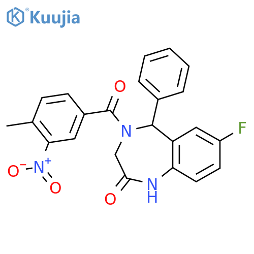 7-fluoro-4-(4-methyl-3-nitrobenzoyl)-5-phenyl-2,3,4,5-tetrahydro-1H-1,4-benzodiazepin-2-one structure