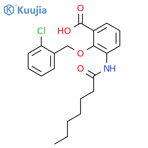 Benzoic acid, 2-[(2-chlorophenyl)methoxy]-3-[(1-oxoheptyl)amino]- structure