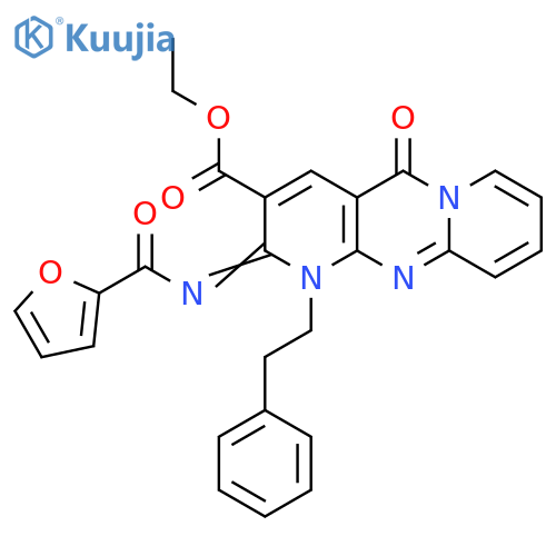 ethyl (6Z)-6-(furan-2-carbonyl)imino-2-oxo-7-(2-phenylethyl)-1,7,9-triazatricyclo8.4.0.0^{3,8}tetradeca-3(8),4,9,11,13-pentaene-5-carboxylate structure