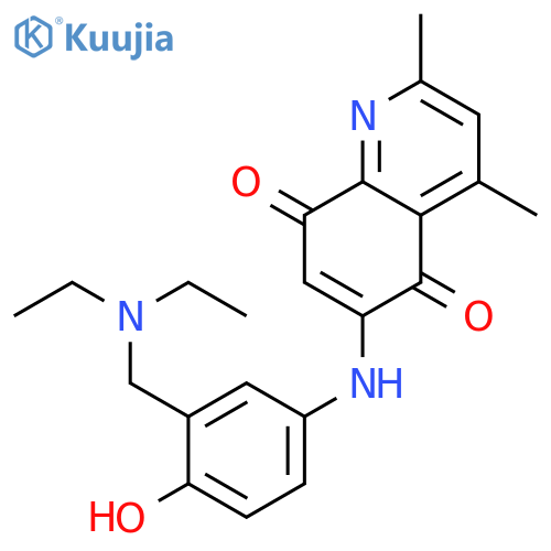 5,8-Quinolinedione,6-[[3-[(diethylamino)methyl]-4-hydroxyphenyl]amino]-2,4-dimethyl-,hydrochloride (1:2) structure