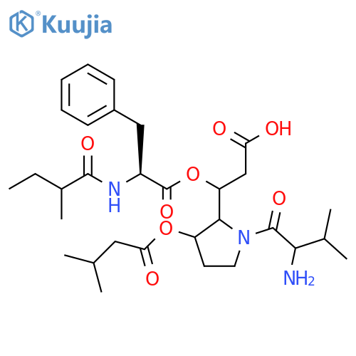 L-Phenylalanine, N-(2-methyl-1-oxobutyl)-, 1-[1-(2-amino-3-methyl-1-oxobutyl)-3-(3-methyl-1-oxobutoxy)-2-pyrrolidinyl]-2-carboxyethyl ester (9CI) structure
