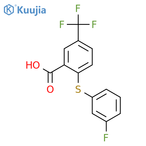 2-(3-fluorophenyl)sulfanyl-5-(trifluoromethyl)benzoic acid structure