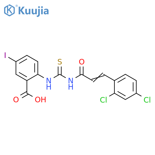 2-[[[[3-(2,4-Dichlorophenyl)-1-oxo-2-propenyl ]amino]thioxomethyl ]amino]-5-iodo-benzoic acid structure
