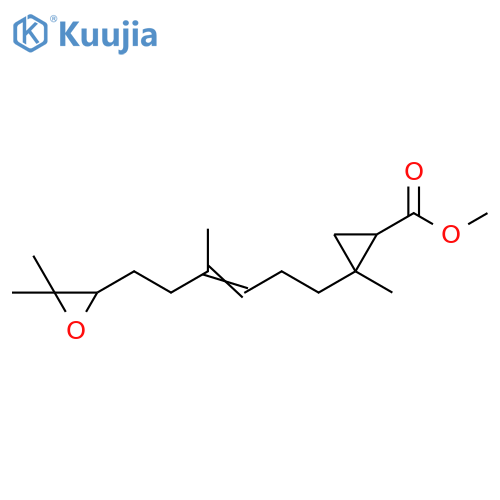 Cyclopropanecarboxylic acid,2-[6-(3,3-dimethyloxiranyl)-4-methyl-3-hexenyl]-2-methyl-, methyl ester structure