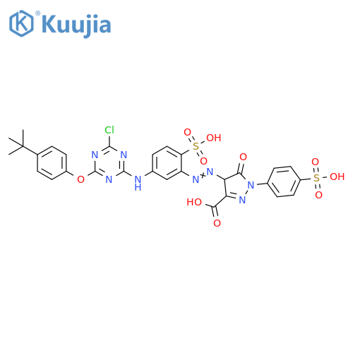 1H-Pyrazole-3-carboxylic acid,4-[[5-[[4-chloro-6-[4-(1,1-dimethylethyl)phenoxy]-1,3,5-triazin-2-yl]amino]-2-sulfophenyl]azo]-4,5-dihydro-5-oxo-1-(4-sulfophenyl)- structure