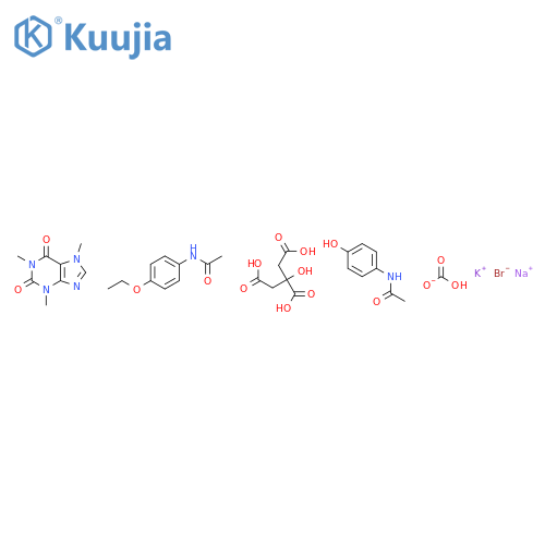 potassium; sodium; citric acid; N-(4-ethoxyphenyl)acetamide; hydrogen carbonate; N-(4-hydroxyphenyl)acetamide; 1,3,7-trimethylpurine-2,6-dione; bromide structure