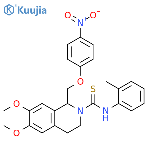 6,7-dimethoxy-N-(2-methylphenyl)-1-(4-nitrophenoxy)methyl-1,2,3,4-tetrahydroisoquinoline-2-carbothioamide structure