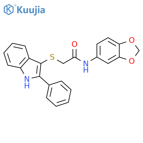 N-(2H-1,3-benzodioxol-5-yl)-2-(2-phenyl-1H-indol-3-yl)sulfanylacetamide structure