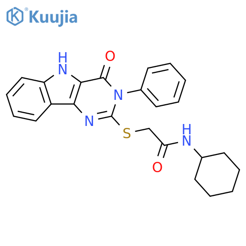 N-cyclohexyl-2-({4-oxo-3-phenyl-3H,4H,5H-pyrimido5,4-bindol-2-yl}sulfanyl)acetamide structure