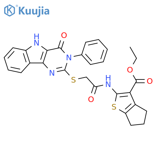 ethyl 2-2-({4-oxo-3-phenyl-3H,4H,5H-pyrimido5,4-bindol-2-yl}sulfanyl)acetamido-4H,5H,6H-cyclopentabthiophene-3-carboxylate structure