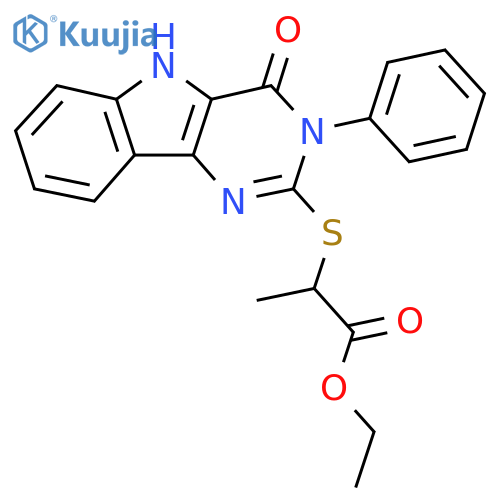 ethyl 2-({4-oxo-3-phenyl-3H,4H,5H-pyrimido5,4-bindol-2-yl}sulfanyl)propanoate structure