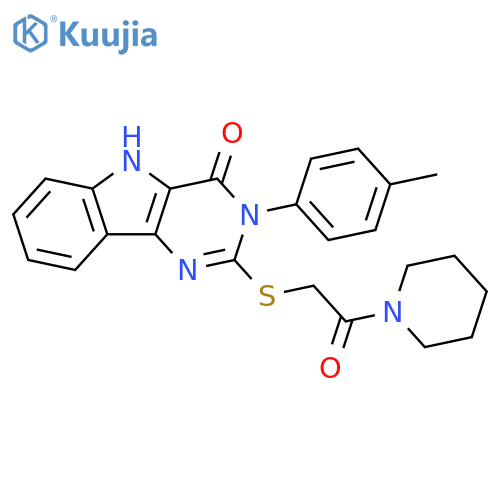 3-(4-methylphenyl)-2-{2-oxo-2-(piperidin-1-yl)ethylsulfanyl}-3H,4H,5H-pyrimido5,4-bindol-4-one structure