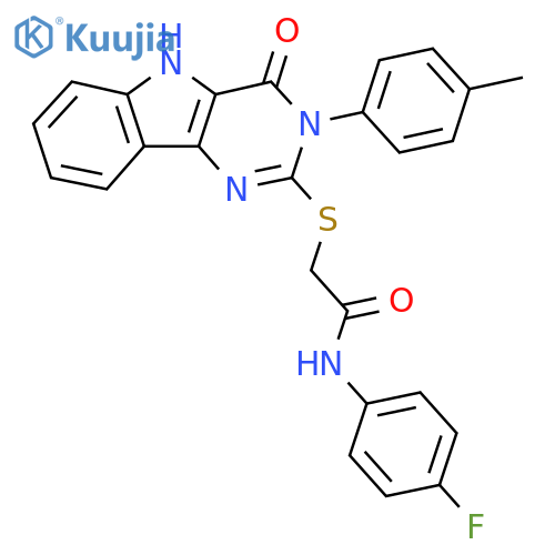 N-(4-fluorophenyl)-2-{3-(4-methylphenyl)-4-oxo-3H,4H,5H-pyrimido5,4-bindol-2-ylsulfanyl}acetamide structure