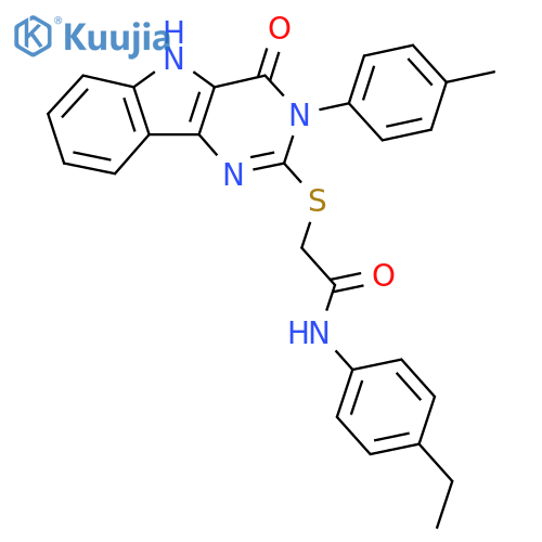 N-(4-ethylphenyl)-2-{3-(4-methylphenyl)-4-oxo-3H,4H,5H-pyrimido5,4-bindol-2-ylsulfanyl}acetamide structure