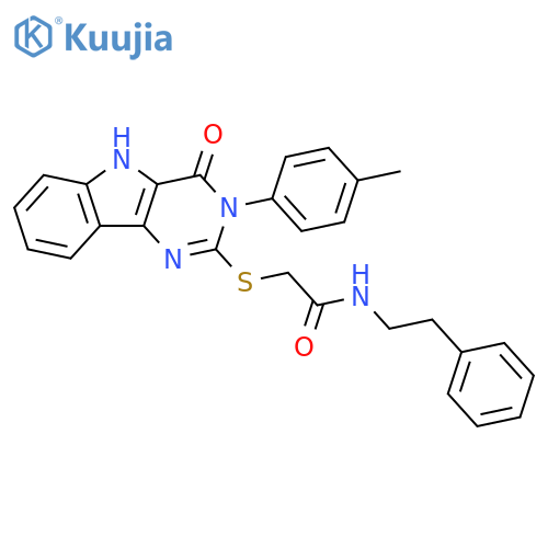 2-{[3-(4-methylphenyl)-4-oxo-3H,4H,5H-pyrimido[5,4-b]indol-2-yl]sulfanyl}-N-(2-phenylethyl)acetamide structure