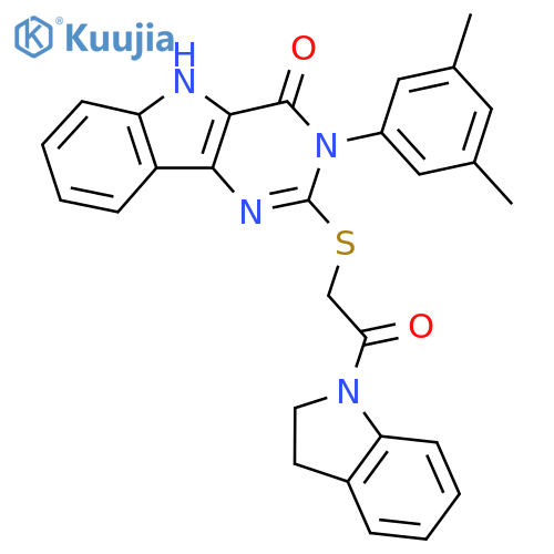 2-{2-(2,3-dihydro-1H-indol-1-yl)-2-oxoethylsulfanyl}-3-(3,5-dimethylphenyl)-3H,4H,5H-pyrimido5,4-bindol-4-one structure