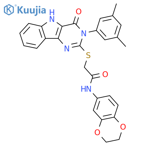 N-(2,3-dihydro-1,4-benzodioxin-6-yl)-2-{3-(3,5-dimethylphenyl)-4-oxo-3H,4H,5H-pyrimido5,4-bindol-2-ylsulfanyl}acetamide structure