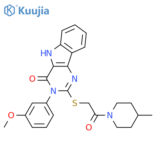 3-(3-methoxyphenyl)-2-{2-(4-methylpiperidin-1-yl)-2-oxoethylsulfanyl}-3H,4H,5H-pyrimido5,4-bindol-4-one structure