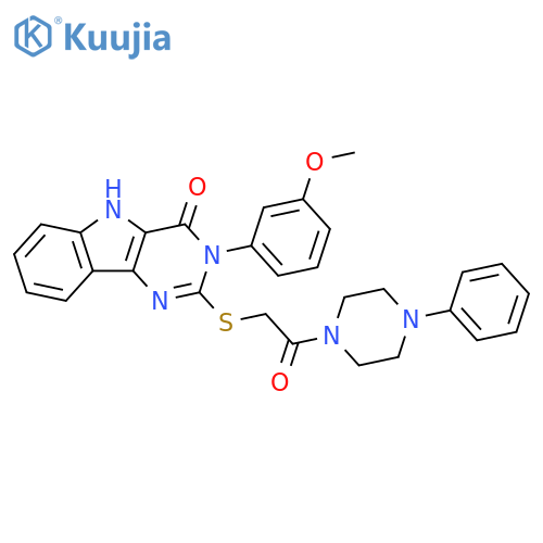 3-(3-methoxyphenyl)-2-{2-oxo-2-(4-phenylpiperazin-1-yl)ethylsulfanyl}-3H,4H,5H-pyrimido5,4-bindol-4-one structure