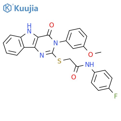 N-(4-fluorophenyl)-2-{3-(3-methoxyphenyl)-4-oxo-3H,4H,5H-pyrimido5,4-bindol-2-ylsulfanyl}acetamide structure