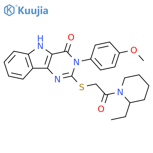2-{2-(2-ethylpiperidin-1-yl)-2-oxoethylsulfanyl}-3-(4-methoxyphenyl)-3H,4H,5H-pyrimido5,4-bindol-4-one structure
