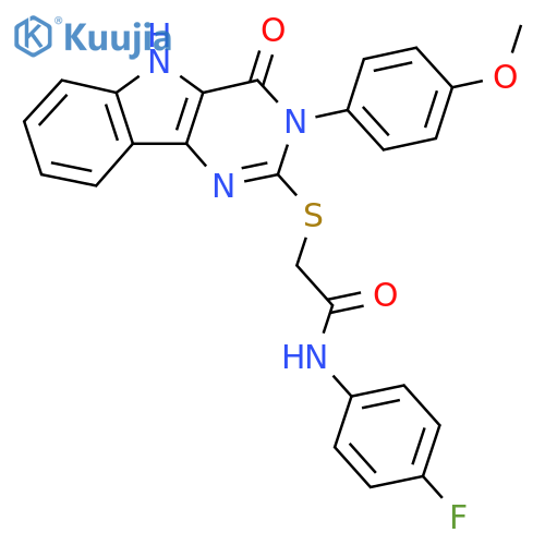 N-(4-fluorophenyl)-2-{3-(4-methoxyphenyl)-4-oxo-3H,4H,5H-pyrimido5,4-bindol-2-ylsulfanyl}acetamide structure