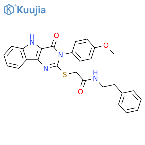 2-{3-(4-methoxyphenyl)-4-oxo-3H,4H,5H-pyrimido5,4-bindol-2-ylsulfanyl}-N-(2-phenylethyl)acetamide structure