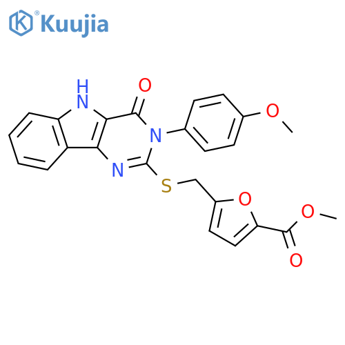 methyl 5-({3-(4-methoxyphenyl)-4-oxo-3H,4H,5H-pyrimido5,4-bindol-2-ylsulfanyl}methyl)furan-2-carboxylate structure