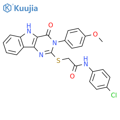 N-(4-chlorophenyl)-2-{[3-(4-methoxyphenyl)-4-oxo-3H,4H,5H-pyrimido[5,4-b]indol-2-yl]sulfanyl}acetamide structure