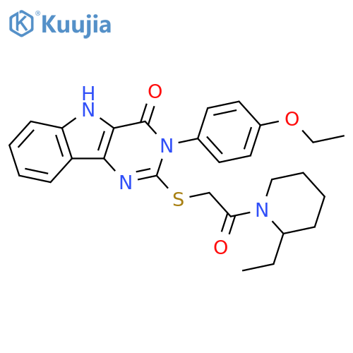 3-(4-ethoxyphenyl)-2-{2-(2-ethylpiperidin-1-yl)-2-oxoethylsulfanyl}-3H,4H,5H-pyrimido5,4-bindol-4-one structure