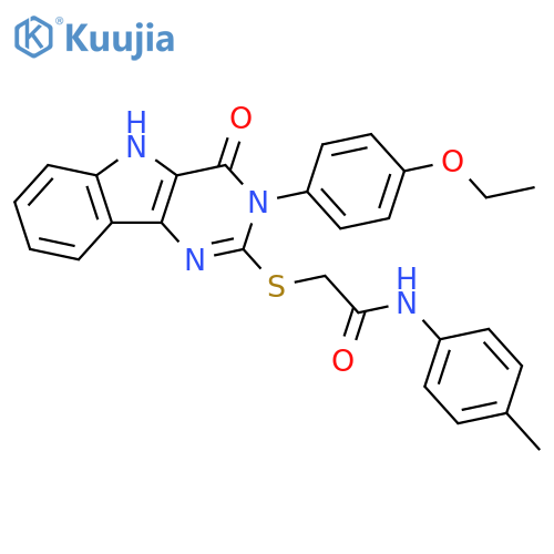 2-{3-(4-ethoxyphenyl)-4-oxo-3H,4H,5H-pyrimido5,4-bindol-2-ylsulfanyl}-N-(4-methylphenyl)acetamide structure