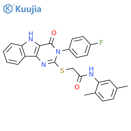 N-(2,5-dimethylphenyl)-2-{3-(4-fluorophenyl)-4-oxo-3H,4H,5H-pyrimido5,4-bindol-2-ylsulfanyl}acetamide structure